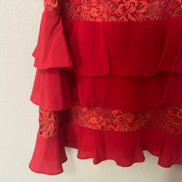 FOR LOVE & LEMONS Chianti Tank Dress red and black ruffle silk blend romantic M - Picture 6 of 10